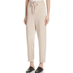 Vince, Cream Satin Drawstring Track Pants Exposed Squared Pockets, Women’s Small